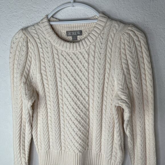 J. Crew Cable-knit puff-sleeve crewneck sweater Cream, size XS, 100% cotton - Picture 3 of 7